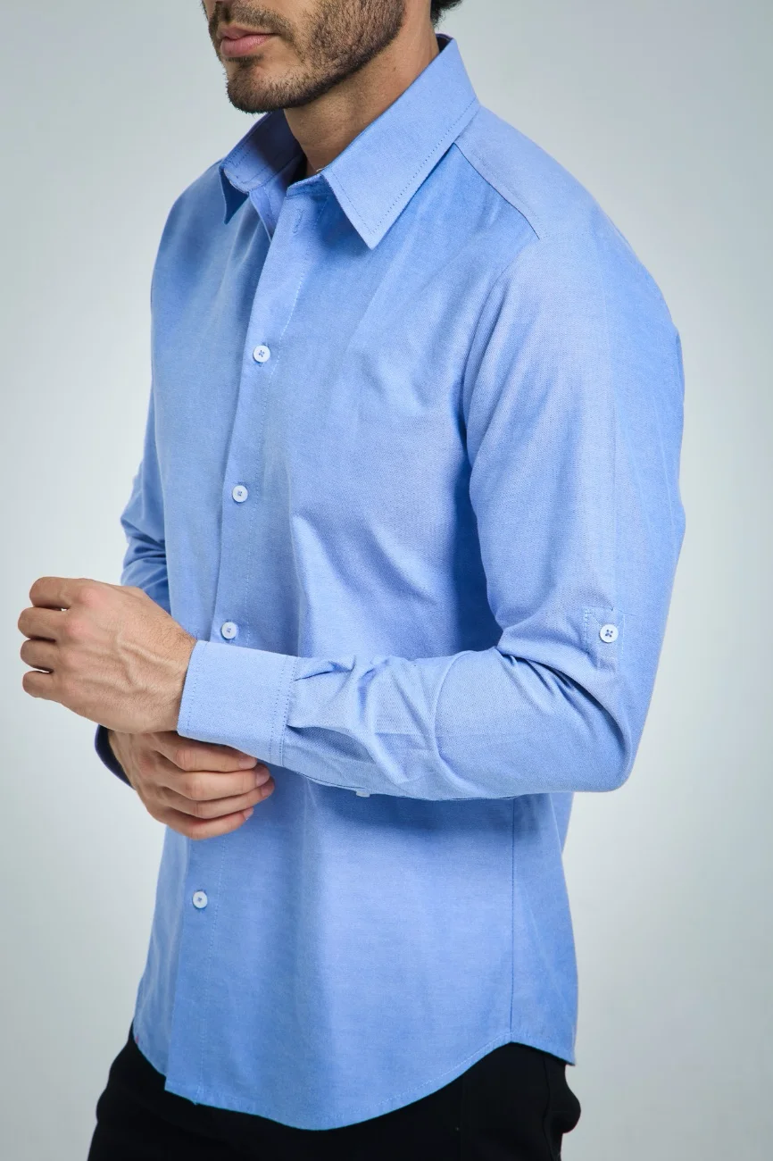 Camisa ejecutiva azul de hombre manga larga-1